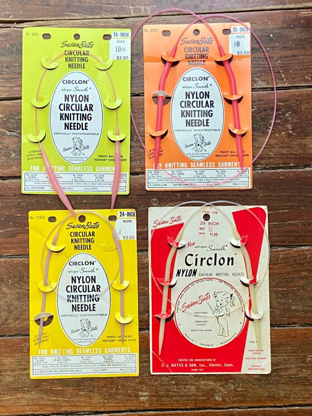 Lot 4 Circular Knitting Nylon Needles Size 4,10,8,10.5 Susan Bates Circlon NOS